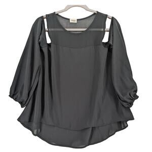 Tobi Cold‎ Shoulder Blouse Medium Black Sheer Mesh Draped Hi Low Office Workwear